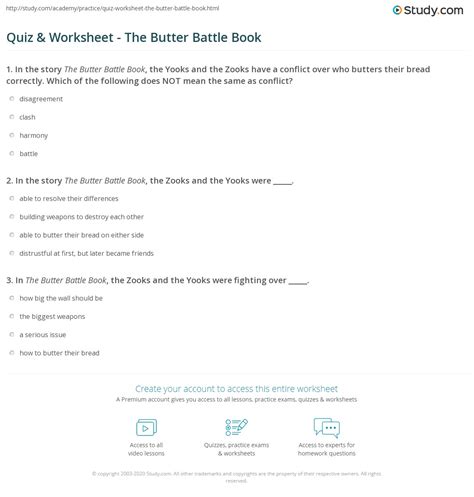 Quiz & Worksheet - The Butter Battle Book | Study.com