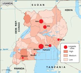 Uganda population map | City Map vector. Illustrator EPS digital maps