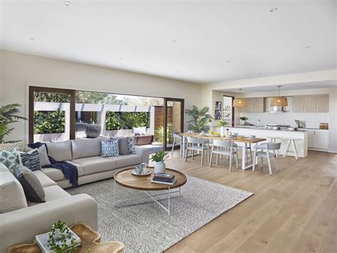 The coastal, free flowing open plan living area with a seemingly ...