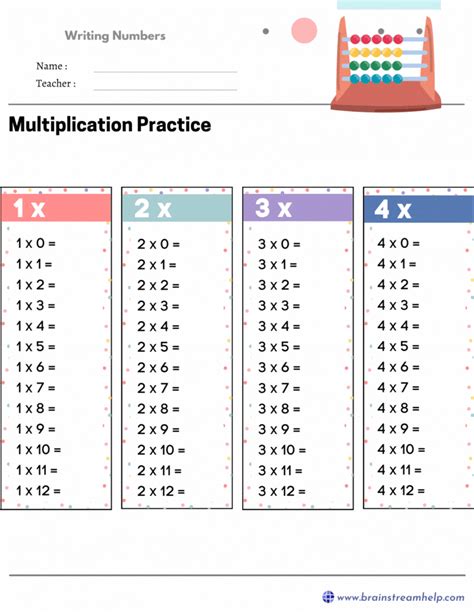 the printable worksheet for multiplication practice is shown in this image