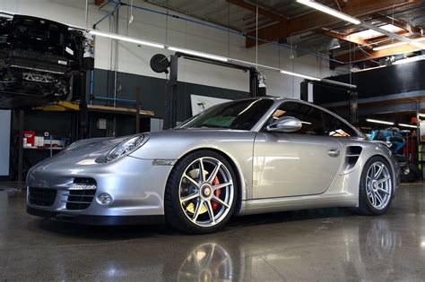 BBi Autosport Silver Porsche 997.2 Turbo on Forgeline One Piece Forged Monoblock GE1 Wheels ...