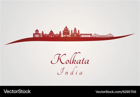 Kolkata skyline in red Royalty Free Vector Image