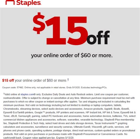 $15 off $60 today at Staples via promo code 57492 #staples | The ...