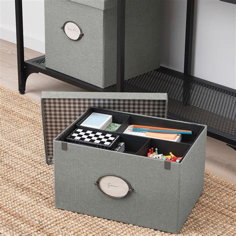 KVARNVIK Storage box with lid, gray, 9 ¾x13 ¾x7 ¾" - IKEA
