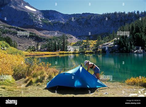 Camping at Laurel Lake in the high Sierra, Inyo National Forest Stock ...