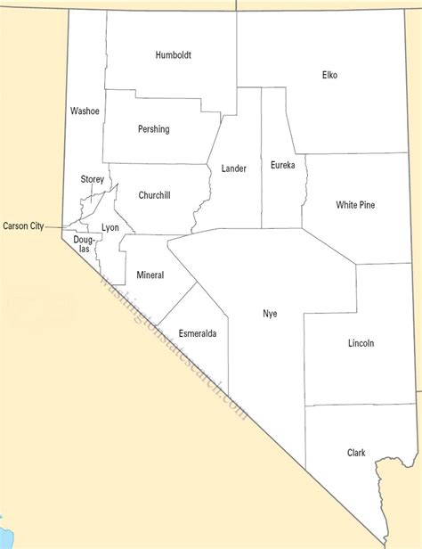 ♥ A large detailed Nevada State County Map