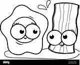 Vector Illustration Of An egg And A bacon Character Black White  sketch template