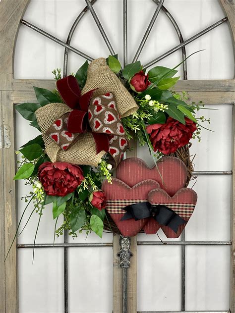 Rustic Heart Valentine's Day Front Door Wreath Farmhouse - Etsy | Valentine door decorations ...