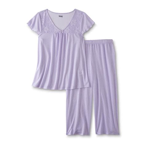 Basic Editions Plus Size Women's Plus Pajama Shirt & Capris - Polka Dot, Size: 3XL, Purple ...