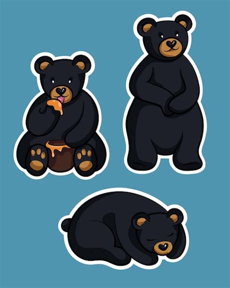 Premium Vector | Black Bear Ursus americanus Cute bear set Hand drawn ...