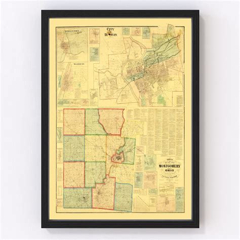 Vintage Map of Montgomery County, Ohio 1869 by Ted's Vintage Art