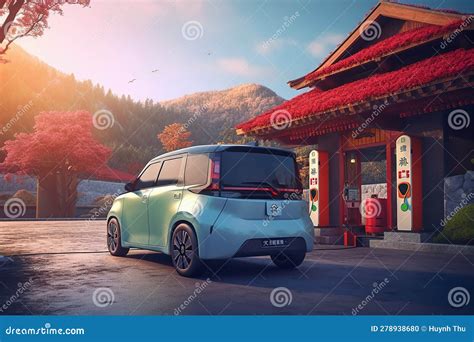 Small Electric Car MiniEV Charging at a Station in the City or ...