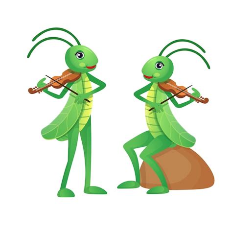 Premium Vector | Funny cartoon grasshoppersgrasshopper playing the violin cartoon grasshoppers ...