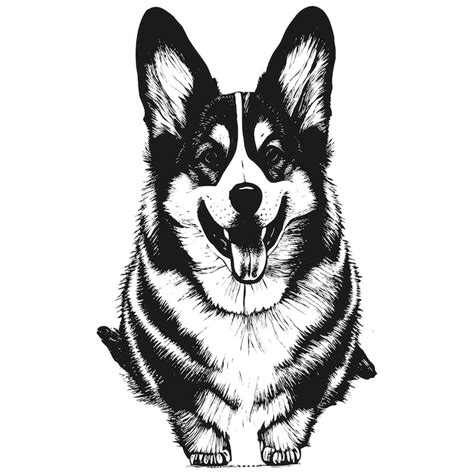 Premium Vector | Pembroke welsh corgi cartoon face image hand drawn black and white drawing of dog