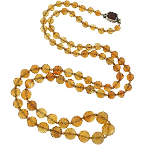 Art Deco Long Faceted Citrine Bead Necklace from abrandtandson on Ruby Lane