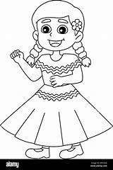 Mexican Girl Isolated Coloring Page For Kids Stock Vector Image & Art  sketch template