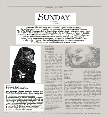 SUNDAY, JUNE 4, 1995;A QUESTION FOR: Betsy McCaughey - The New York Times