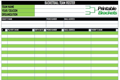 Basketball Roster Template | Basketball Team Roster Template