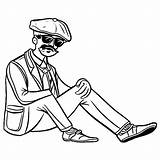 Cartoony Man Coloring Page Goatee Beret Sunglasses · Creative Fabrica sketch template