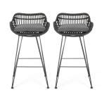 Noble House Dale Grey Metal Outdoor Bar Stool with Dark Grey Cushions (2-Pack)-68432 - The Home ...