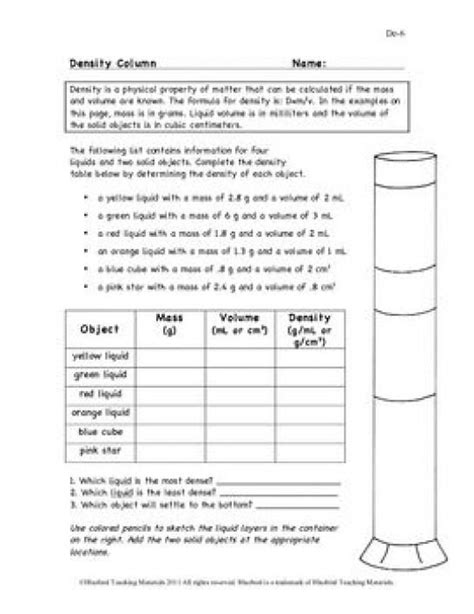 30++ Density Column Worksheet – Worksheets Decoomo