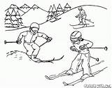 Coloring Skiing Skier Downhill Pages Happy Ski Kid Cliparts Clipart  sketch template