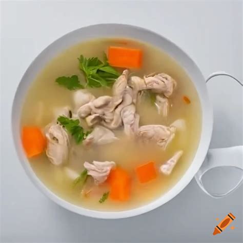 Top down view of a bowl of chicken soup