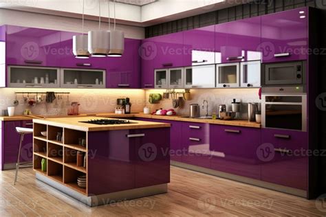 stock photo of modern wood purple kitchen ultra AI Generated 25358066 ...