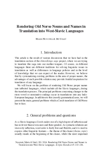 (PDF) Rendering Old Norse Nouns and Names in Translation into West ...