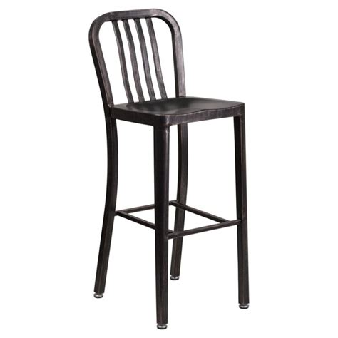 Indoor - Outdoor Metal Bar Stool in Distressed Black Finish