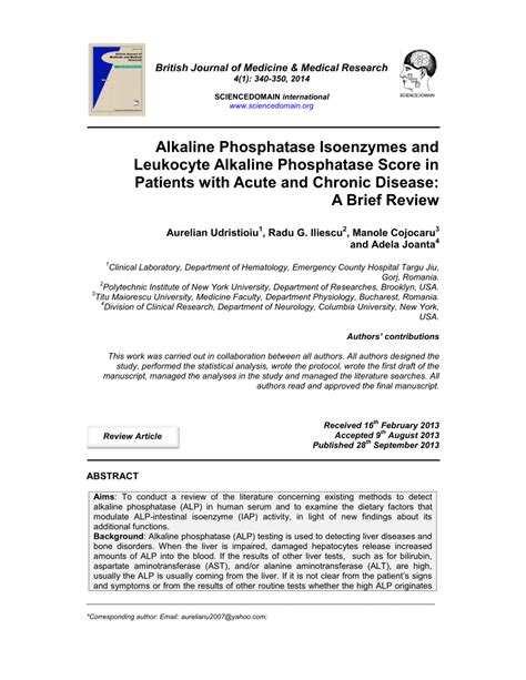 (PDF) Alkaline Phosphatase Isoenzymes and Leukocyte Alkaline ...