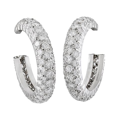 Van Cleef & Arpels Vintage Platinum And Diamond Hoop Earrings Available For Immediate Sale At ...
