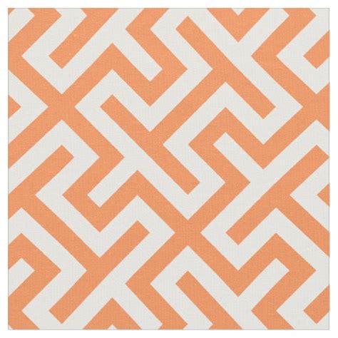 Chic orange and white abstract geometric pattern fabric | Zazzle