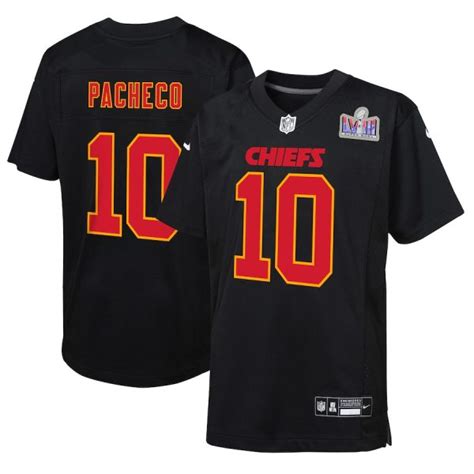 Isiah Pacheco Kansas City Chiefs Youth Super Bowl LVIII Patch Carbon Fashion Game Jersey – Black ...