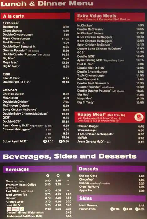 McDonald's Menu, Menu for McDonald's, Seksyen 1, Selangor - Zomato Malaysia