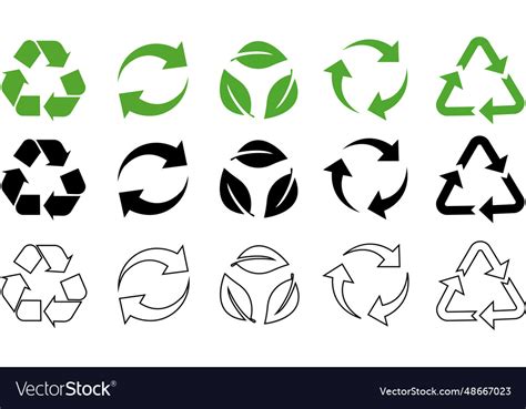 Recycle green black flat or line icons set Vector Image