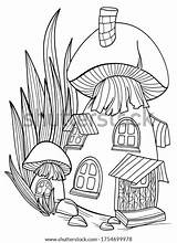 Fungi Houses Grass Coloring Book Outline Stock Vector Royalty Free  sketch template