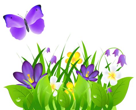 Purple Flowers Grass and Butterfly PNG Clipart Picture | Цветочное ...