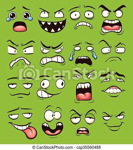 Funny cartoon faces with different expressions clip art vector illustration some elements on ...