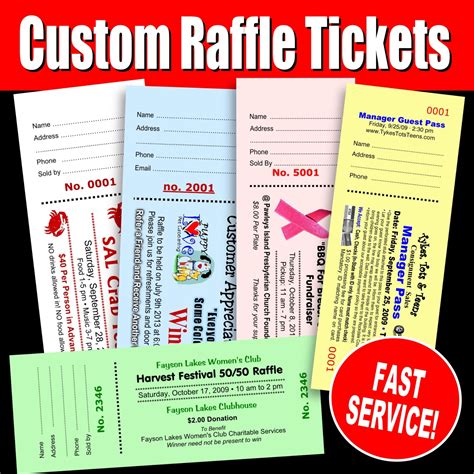 1000 Custom Raffle Tickets Preforated Stub Numbered