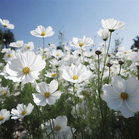 Premium AI Image | Garden Of Cosmos Flower White High Quality