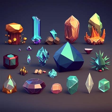 Premium AI Image | A set of low polygonal objects with different shapes and sizes generative ai