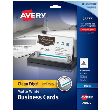 Avery 28877 True Print 2" x 3 1/2" Matte White Clean Edge Two-Sided Business Card - 120/Pack