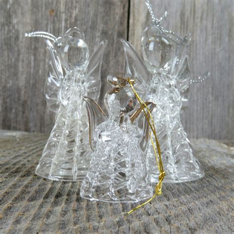 Vintage Angel Spun Glass Ornaments Clear Crystal Christmas Tree Set Lot ...