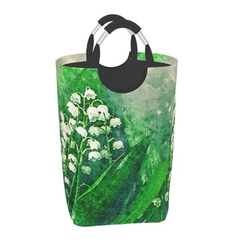 Waterproof Collapsible Laundry Hamper, Watercolor Bell Orchids Aluminum Handle Laundry Bag ...