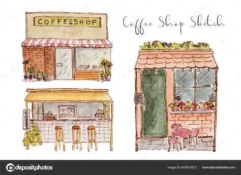 Aesthetic Cafe Building Sketch Watercolor Stock Vector by ©FathurMutiah ...