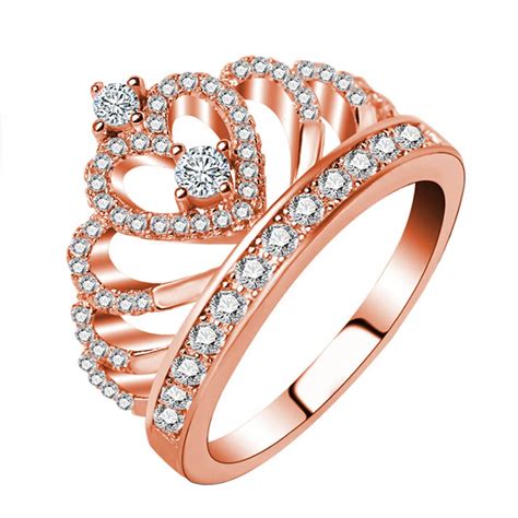 2017 New Luxury Female Crown ring Zircon rose gold color Engagement wedding heart ring for women ...