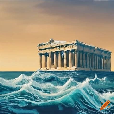 Parthenon surrounded by waves on Craiyon