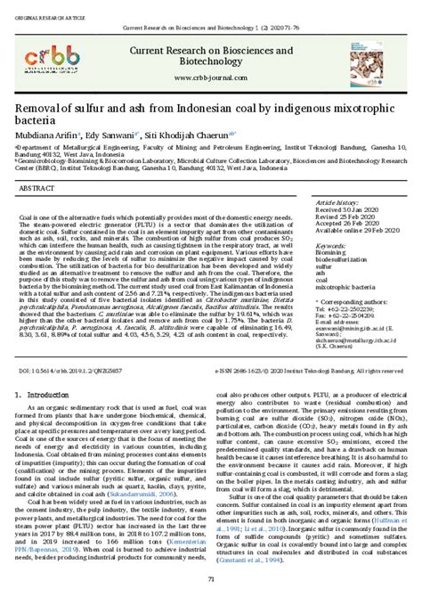 (PDF) Removal of sulfur and ash from Indonesian coal by indigenous ...