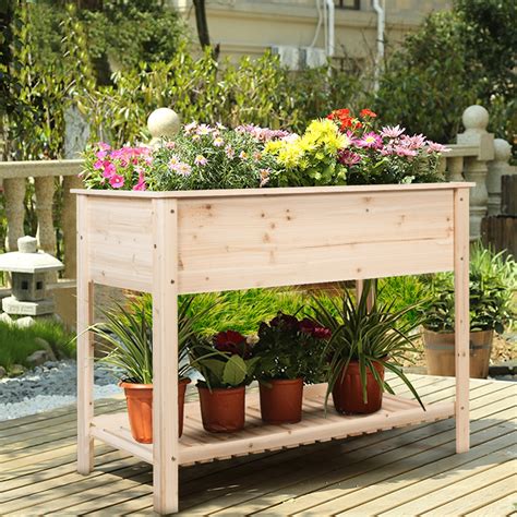 COSTWAY Raised Garden Planter Bed Box Stand Wood Elevated Planter w ...